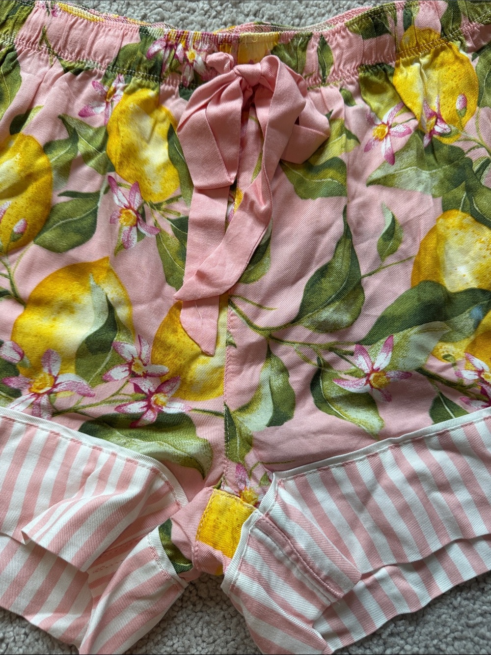 PJ Salvage Pink Stripes with Lemon Print Cotton Camisole & Shorts Sleep Set- XS - Picture 7 of 7